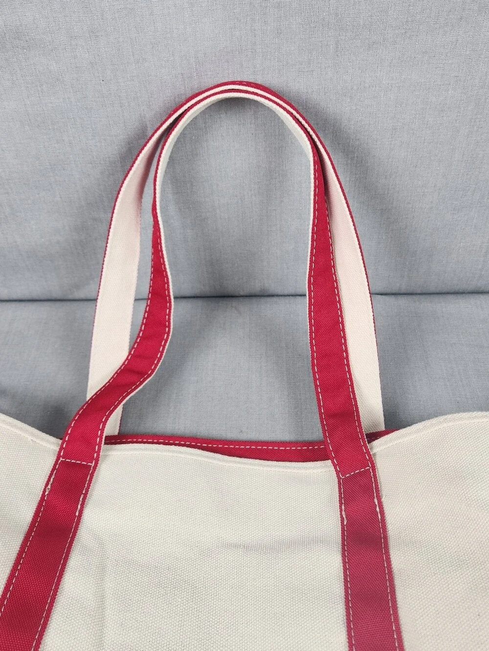 Canvas Tote Bag Embroidered "Jenny" Zipper Closure Vinyl Lining Medium Size Red - Picture 10 of 12